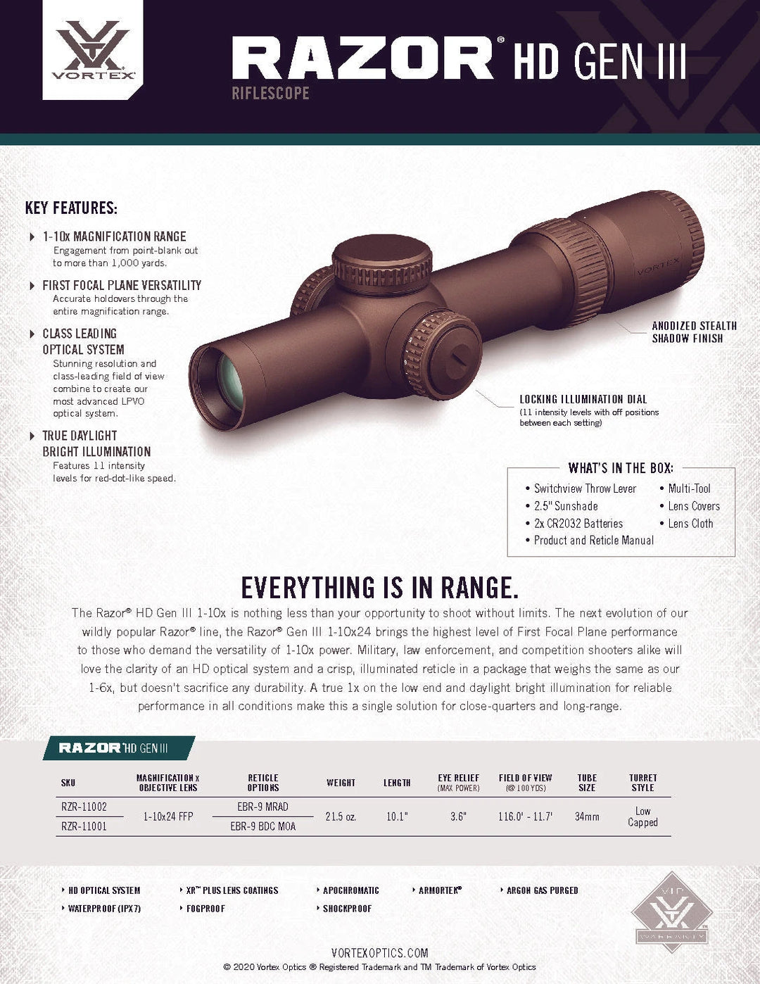 Lunette LPVO RAZOR 1-10X24 GEN III Vortex Optics